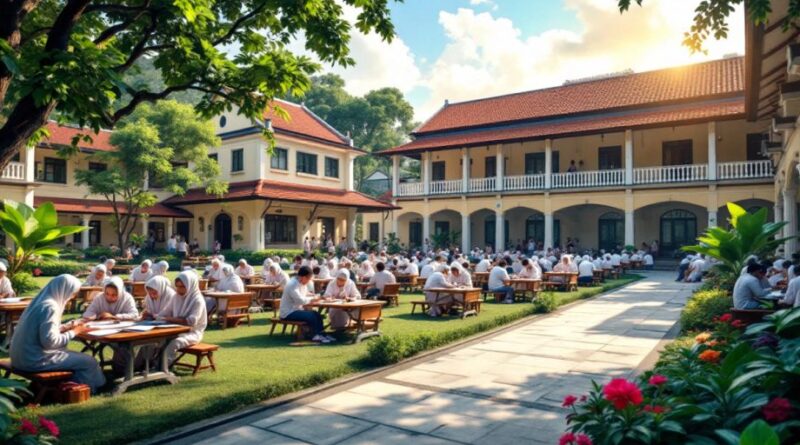 Gambar santri belajar di pondok pesantren.