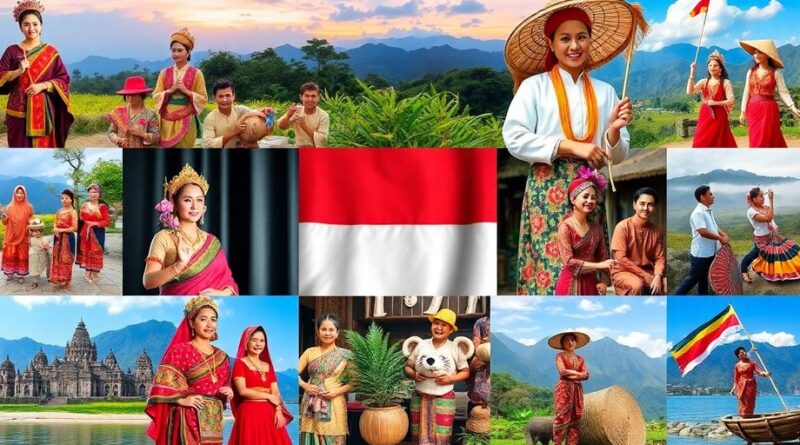 Kolase budaya Indonesia yang beragam dan penuh warna.